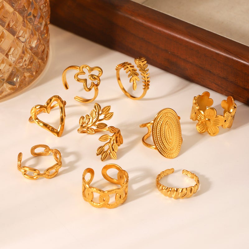 Titanium Steel Ring, Love Flowers And Leaves, Light Luxury, Simple And Non-Fading Open Stainless Steel Ring - Image 4